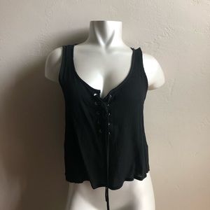 RELAXED BLACK LACE UP TANK